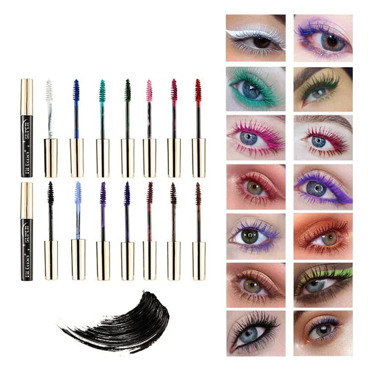 Color Mascara 14 Thick Curl Waterproof Non-smudding Natural Long Lasting Blue White Green Pink Black  Eye Makeup